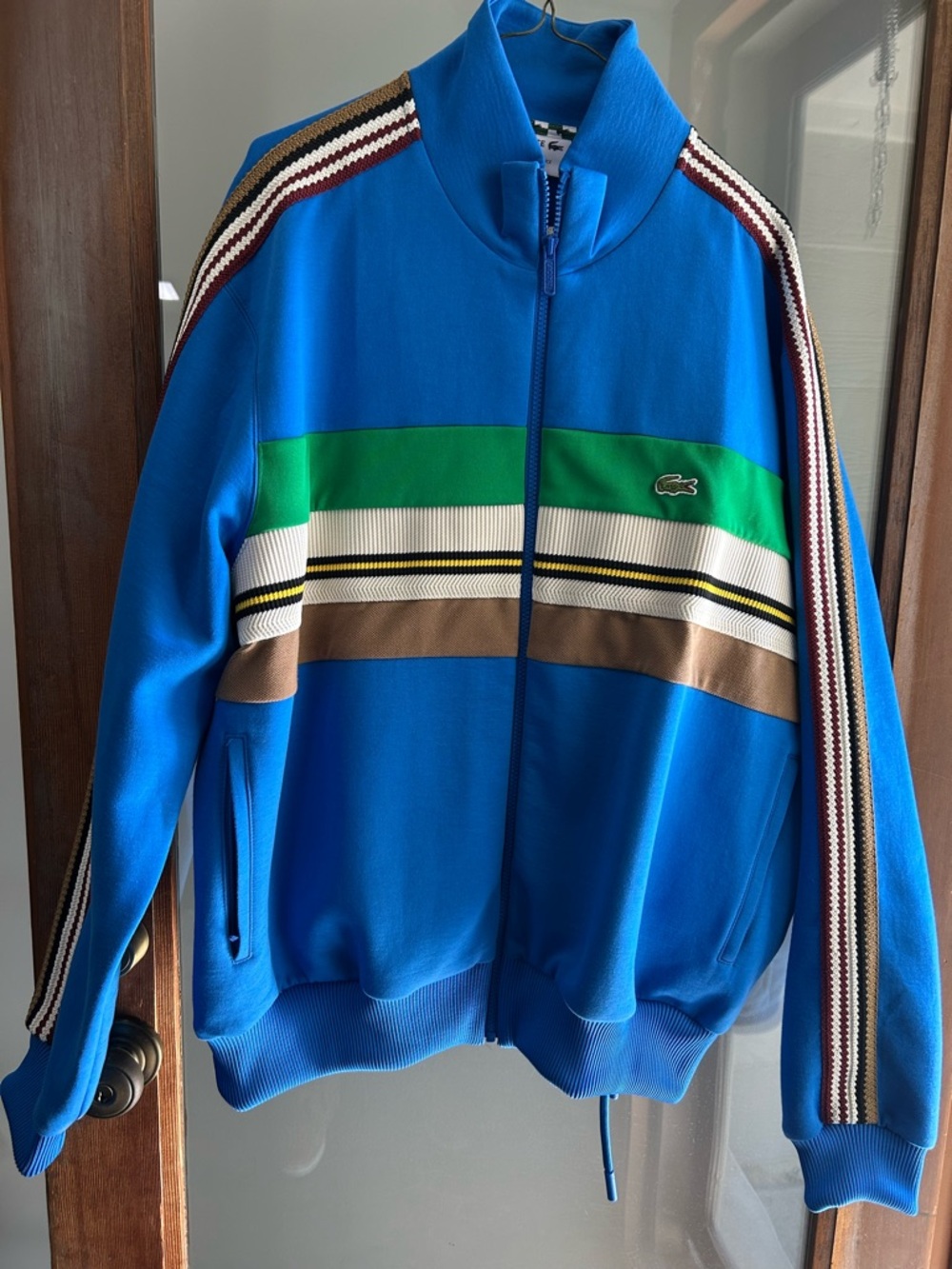 Lacoste Bright Blue Track Jacket and pant set with Multicolor Stripe Detail